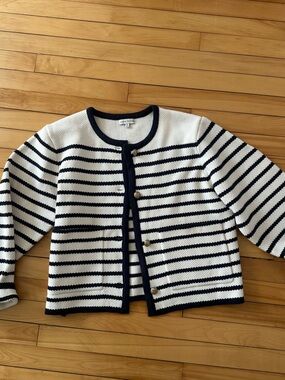 Moon River Navy & White Striped Cardigan